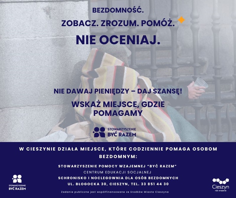 Plakat „Bezdomność. Zobacz. Zrozum. Pomóż. Nie oceniaj”, fot. org.